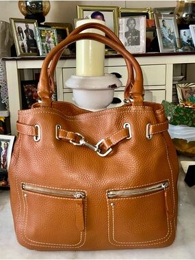 Cole Haan Heritage Village Double Handle Front Zip Tote British Tan Pebbled